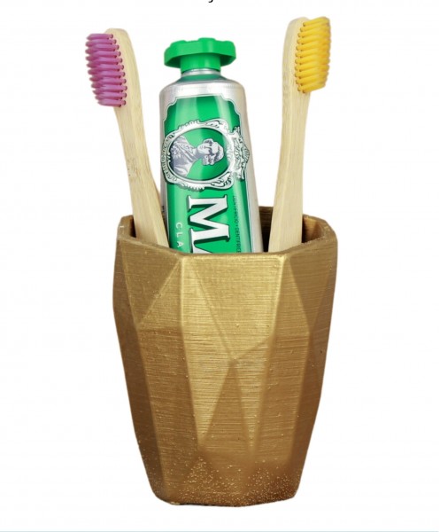 Diş Fırçalığı Tezgah Üstü Altın Renk Diş Fırçası Standı Uzun Poly Model